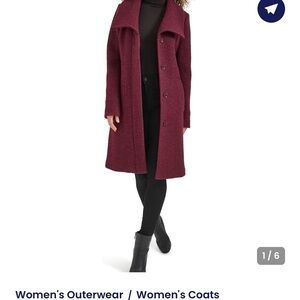 Kenneth Cole Maroon Boucle Wool Coat